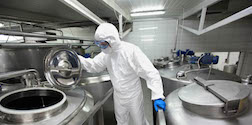 Worker wearing protective suit